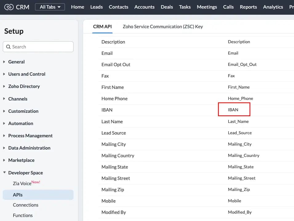 Example on how to find the API name of a field