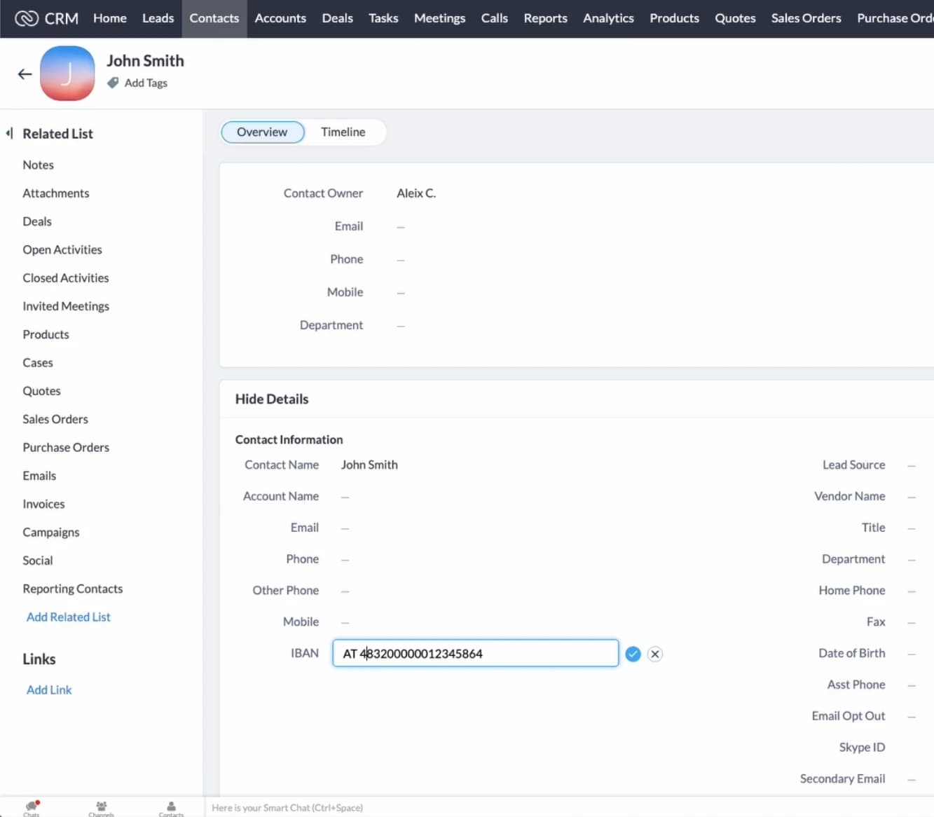 Automatic IBAN Checksum Validation for Zoho CRM user interface